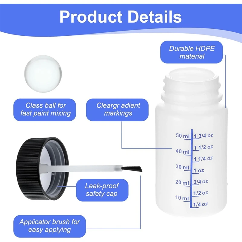 60 Pcs 50ml Touch Up Paint Container - Empty Paint Touch Up Bottles with Brush,and Mixing Balls for Fixing Car Scratches-A31R