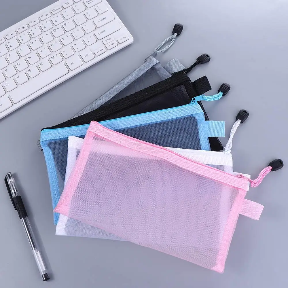 Pencil Case Colorful Storage Bags Transparent Makeup Pouch Cosmetic Bag Zipper Pouch File Folders Mesh Zipper Case Document Bag