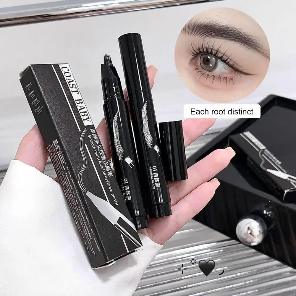 4 Colors 1pc Eyebrow Pen Waterproof 4 Split Tip Eyebrows Pencil Pen Makeup Pen Eyebrow Eyebrow Waterproof Liquid Tattoo Bla A3C9