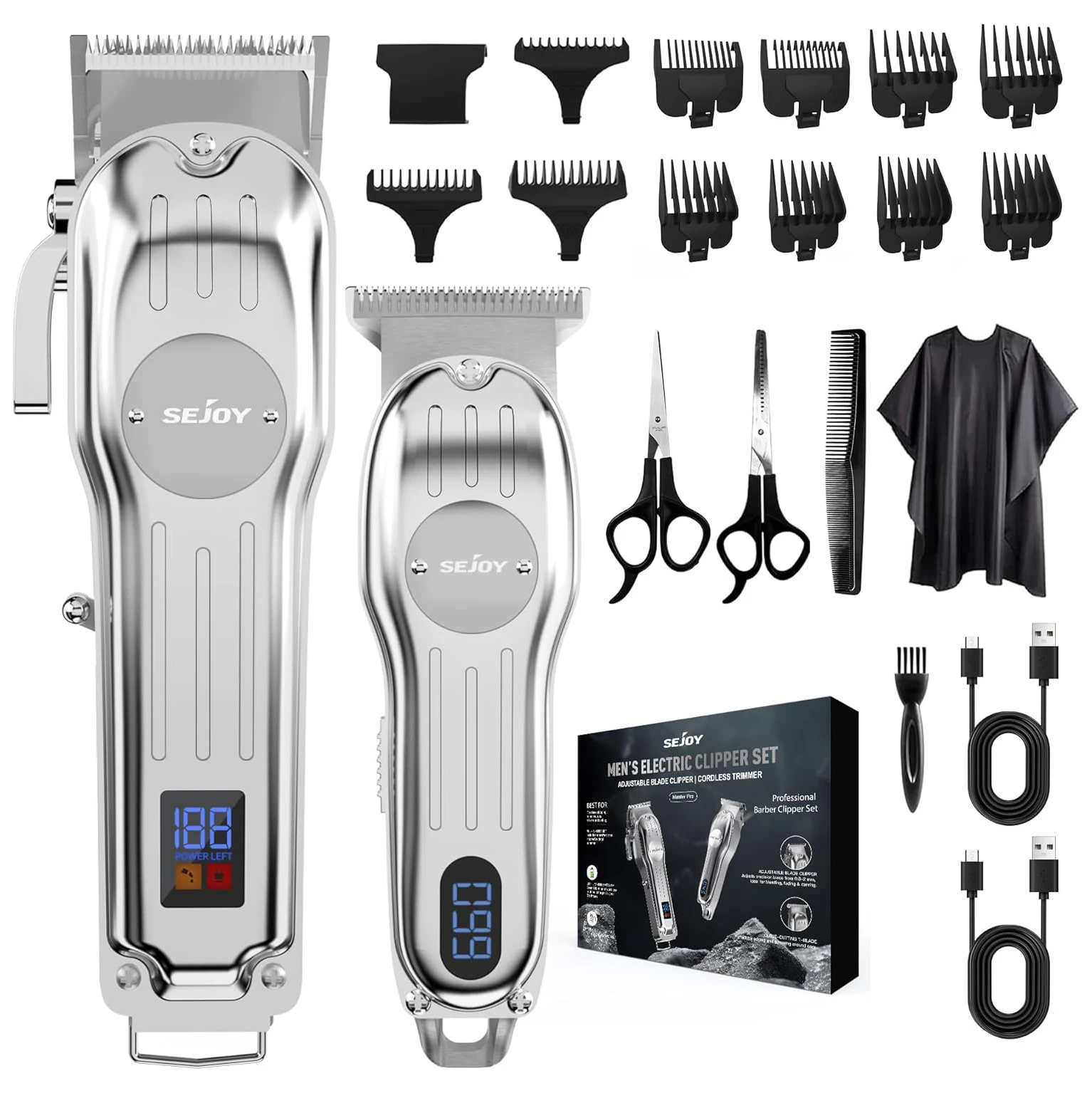 Sejoy Professional Hair Cutting Machine Hair Cutting Kit Cordless Barber Clipper Set with LED Display Hair Clippers for Men