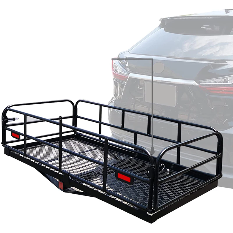 

Heavy Duty Hitch Mount Cargo Carrier Folding Cargo Rack Rear Luggage Basket for Car SUV Camping Traveling