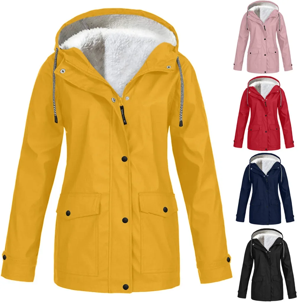 

NEW Fashion Ladies Warm Windbreaker Coat Windproof Fleece Autumn Winter Women Hooded Jacket Outdoor Hiking Clothes Plus Size