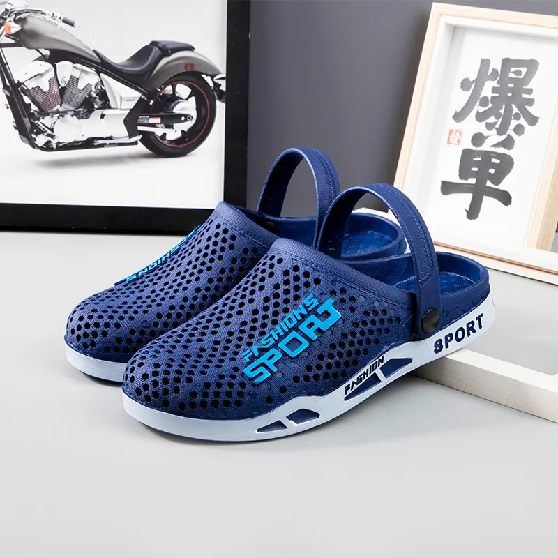 40-44 Mens Mules Clogs Summer Sandals Male Slippers Soft Bottom Beach Shoes Slip-On Zapatos Breathable Non-Slip Hollow Footwear