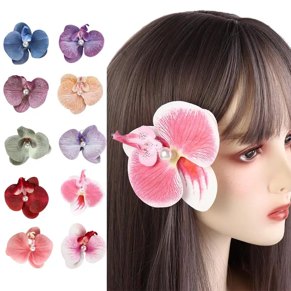 Pince à cheveux en tissu fleur papillon orchidée perle orchidée fleur épingle à cheveux bord de mer vacances chapeaux femme cheveux accessoires