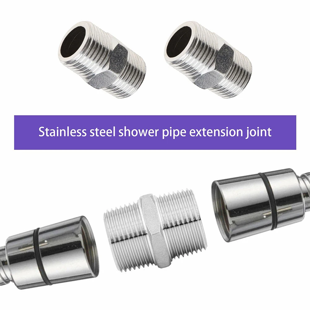 2pcs Shower Hose Extension Pipe Hose Extender 1/2inch To 1/2inch Make Hose Longer Extend For Home Bathroom Tool Accessories