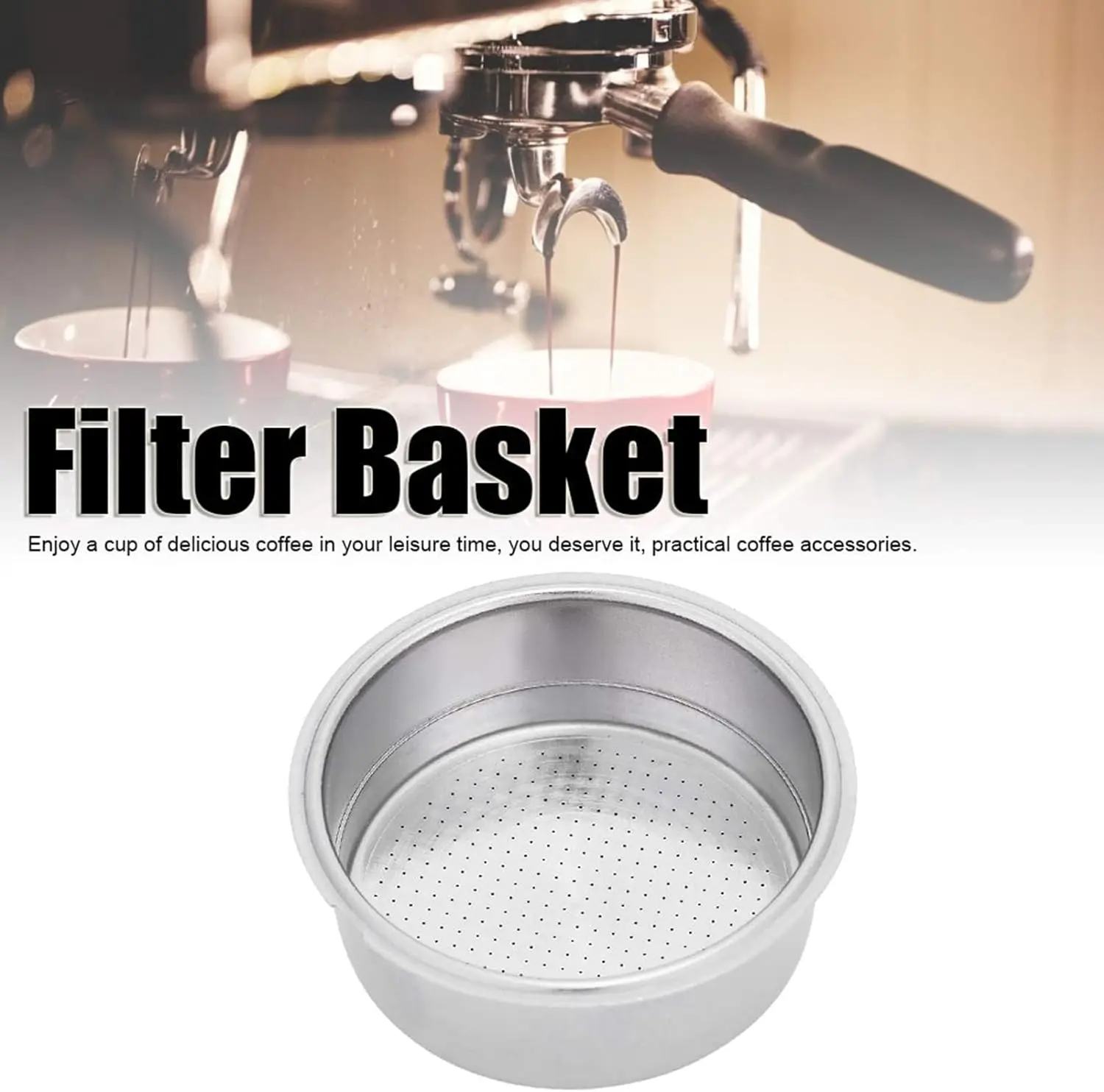 Stainless Steel Coffee Filter, 51mm Double Layer Pressurized Filter Basket Espresso Filter Basket for Portafilter Coffee Machine