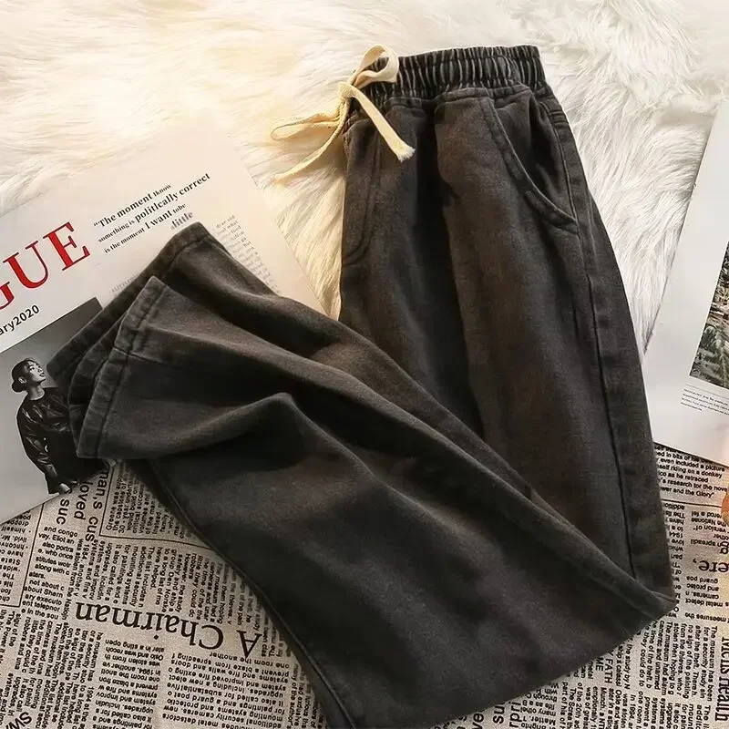 2025 جين جديد ملابس الشارع الشهير جينز فضفاض للرجال على الطراز الكوري موضة فضفاضة مستقيمة بنطال ذو قصة أرجل واسعة ملابس رجالية ماركة أسود أزرق فاتح #3