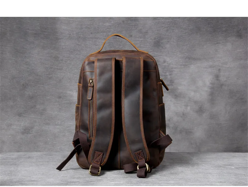 PNDME Retro Simple Crazy Horse Cowhide Men's Backpacks High Quality Anti Theft Genuine Leather Travel Laptop Bagpack Bookbags