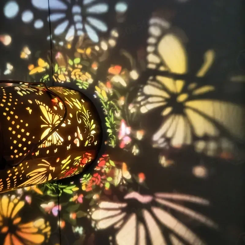 Solar Butterfly Wrought Iron Lantern Hollow Projection Light Garden Light Hanging Light Led Solar