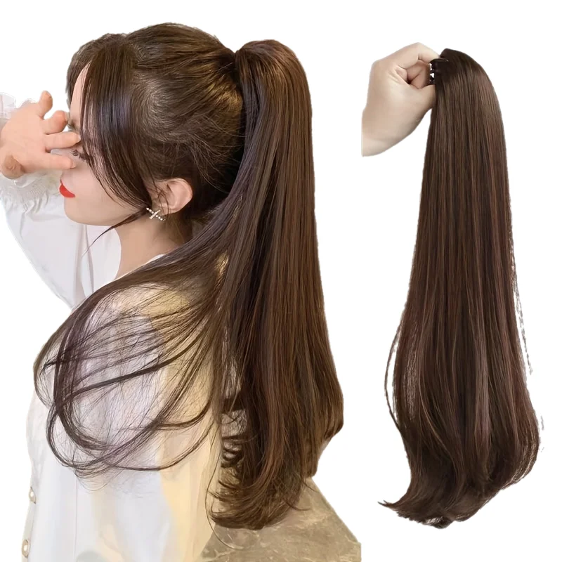 Extensions de Cheveux Synthétiques Longs et Lisses pour Femme, Queue de Cheval à réinitialisation, Accessoire Capillaire, 20 Pouces/50cm