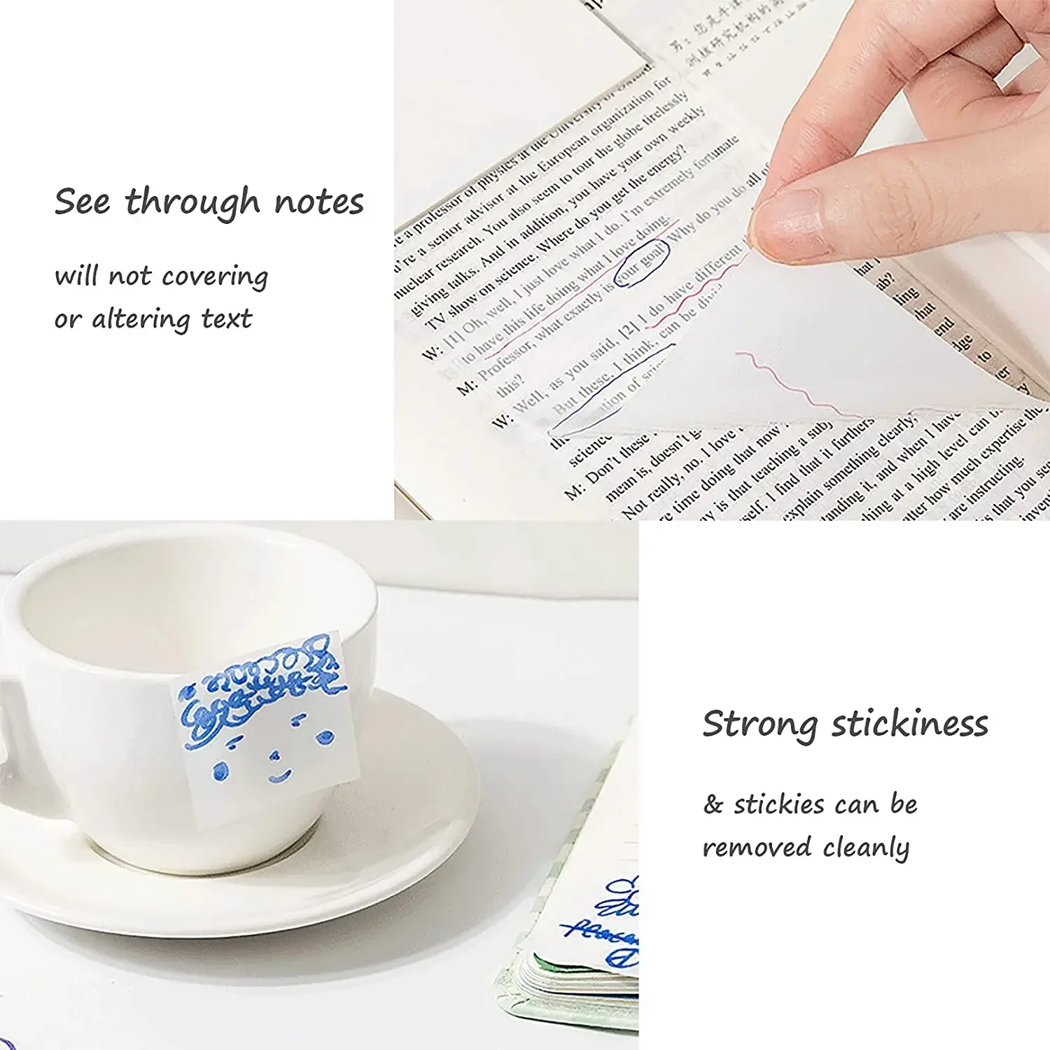 Transparent Sticky Notes 50 sheets Memo Pad Bookmark Marker Memo Sticker Paper Office School Supplies