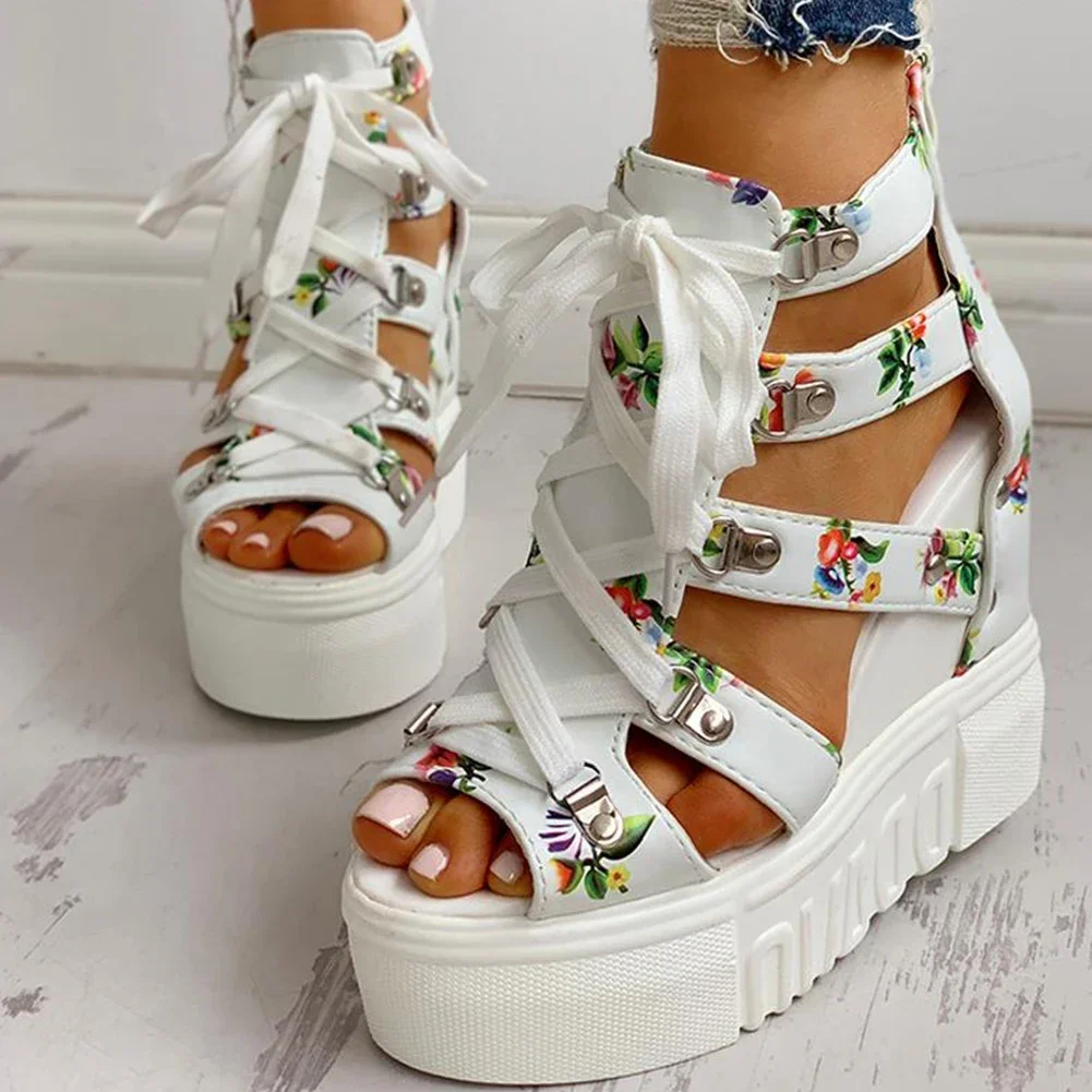 Leisure Wedges Women's Shoes 2025 Summer Shoes Women Sandals Platform Shoelaces High Heels Casual Shoes Woman Sandals