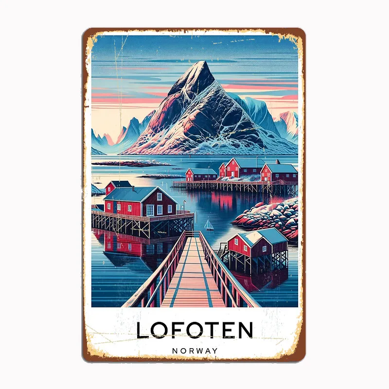 

Lofoten Norway - Digital Art Poster Retro Travel Vintage Metal Sign Poster Garage Indoor Room Decor Club Tin Home Wall Decor