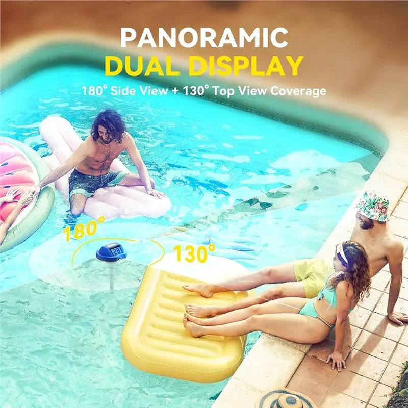 BHTS-Digital Dual-Sided Display Screen For Swimming Pool Thermometer Solar Powered, Floating For Babybath, Spas& Aquarium