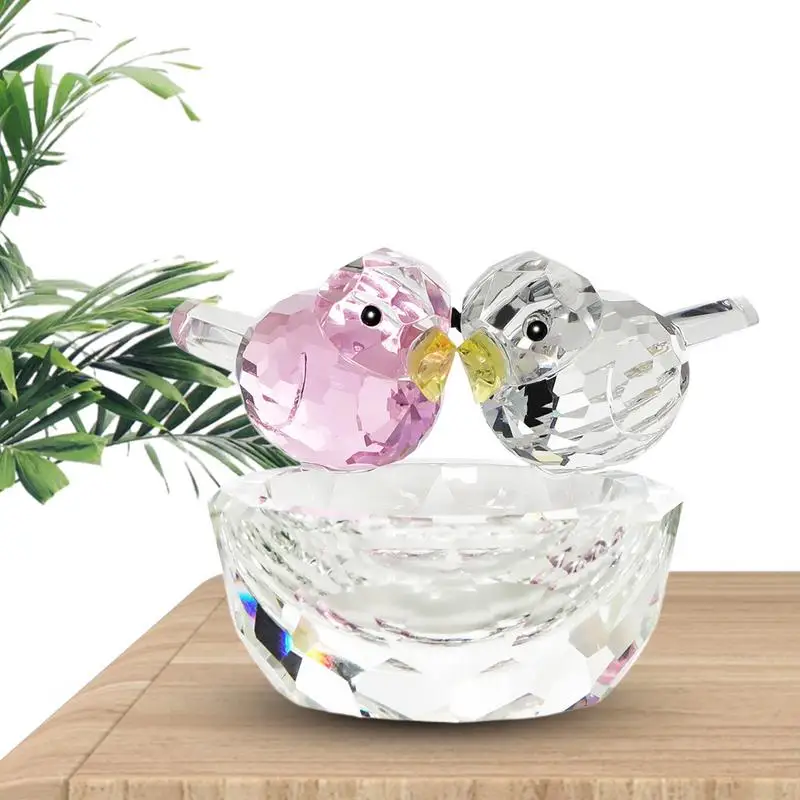 유리 새 조각 예술, 유리 동물 조각상 절묘한 크리스탈 새 장식, 매력적인 컬렉션, 침실용 커플 새