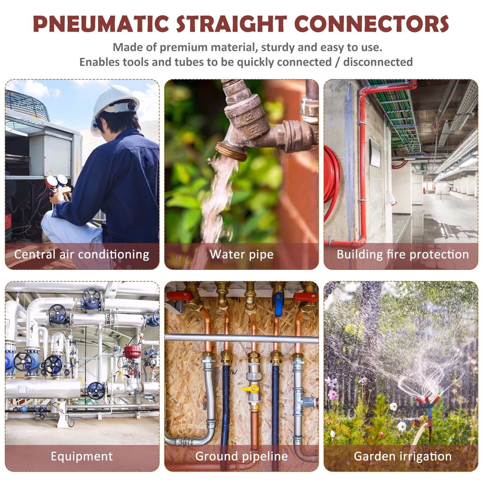 

Pneumatic Straight Connectors 1/4 NPT Air Coupler Male Female Plug Push In Fitting for Air Hose US Style