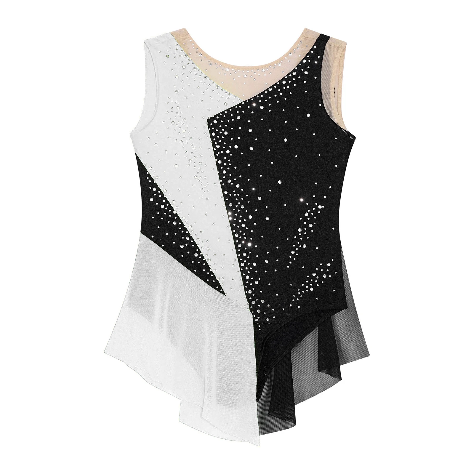 سباركلي الراين الباليه البهلوانية ملابس رقص الجمباز فساتين الاطفال الفتيات الشكل التزلج بقماش شفاف غنائي مرحلة الرقص ثياب #1