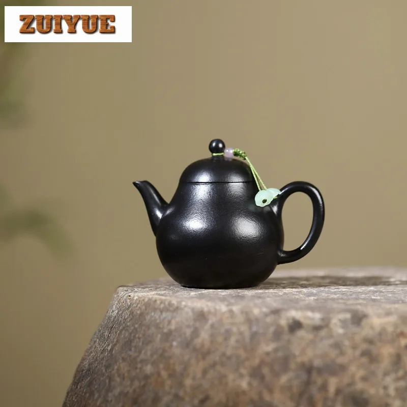

160ml Handmade Yixing Purple Clay Teapots Handmade Black Pyriform Pot Raw Ore Zhu Mud Kettle With Strainer Chinese Zisha Tea Set