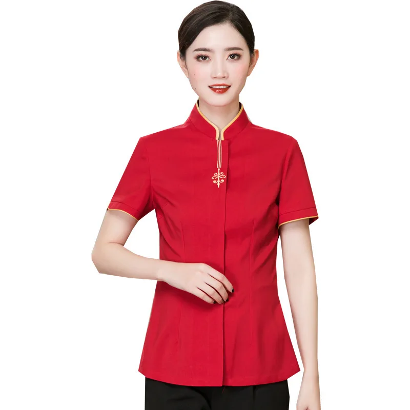 Hotel Lobby Attendant Work Uniform Short Sleeve Hotel Women Summer Outfit Catering Restaurant Tea House Hot Pot Restaurant Unifo