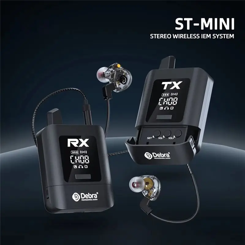 DEBRA PROFESSIONAL AUDIO ST-MINI Stereo UHF Wireless In-Ear Monitor System, 2.4G Digital Signal Transmission For Live Broadcast