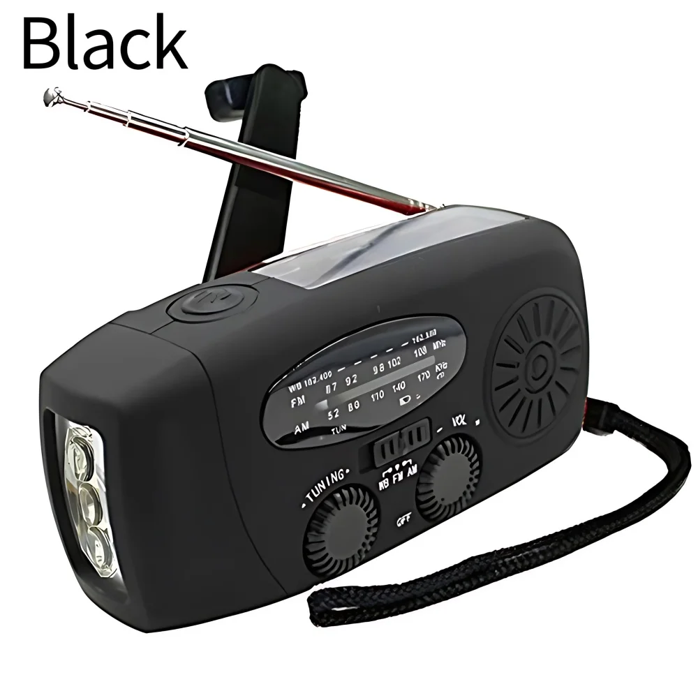 Draagbare zonne-handslinger AM/FM-radio voor overleving, oplaadbare radio op batterijen, USB-oplader, zaklamp, leeslamp