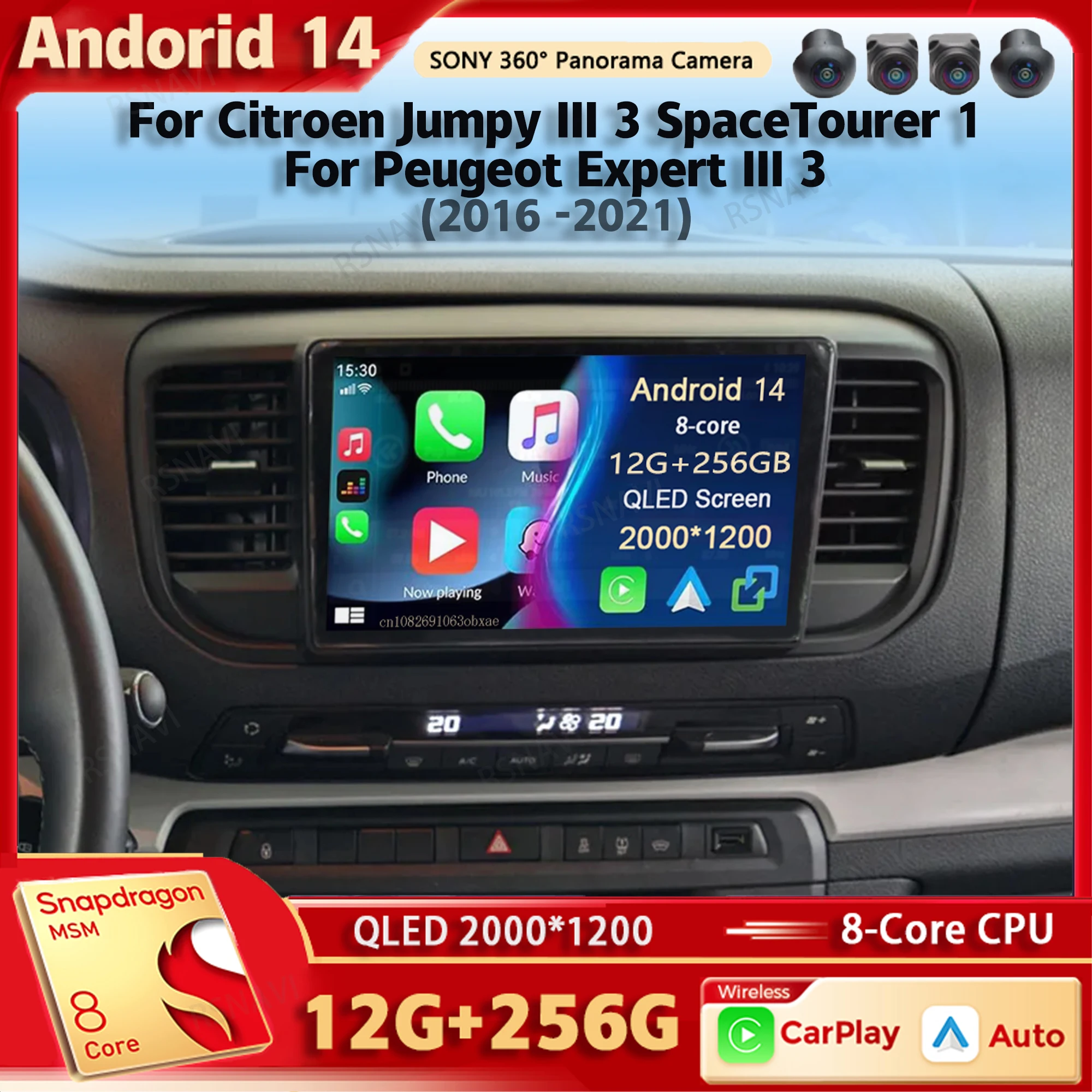 Android 14 Car Radio Multimedia Player For Citroen Jumpy III 3 SpaceTourer 1 For Peugeot Expert III 3 2016-2021 Carplay Stereo