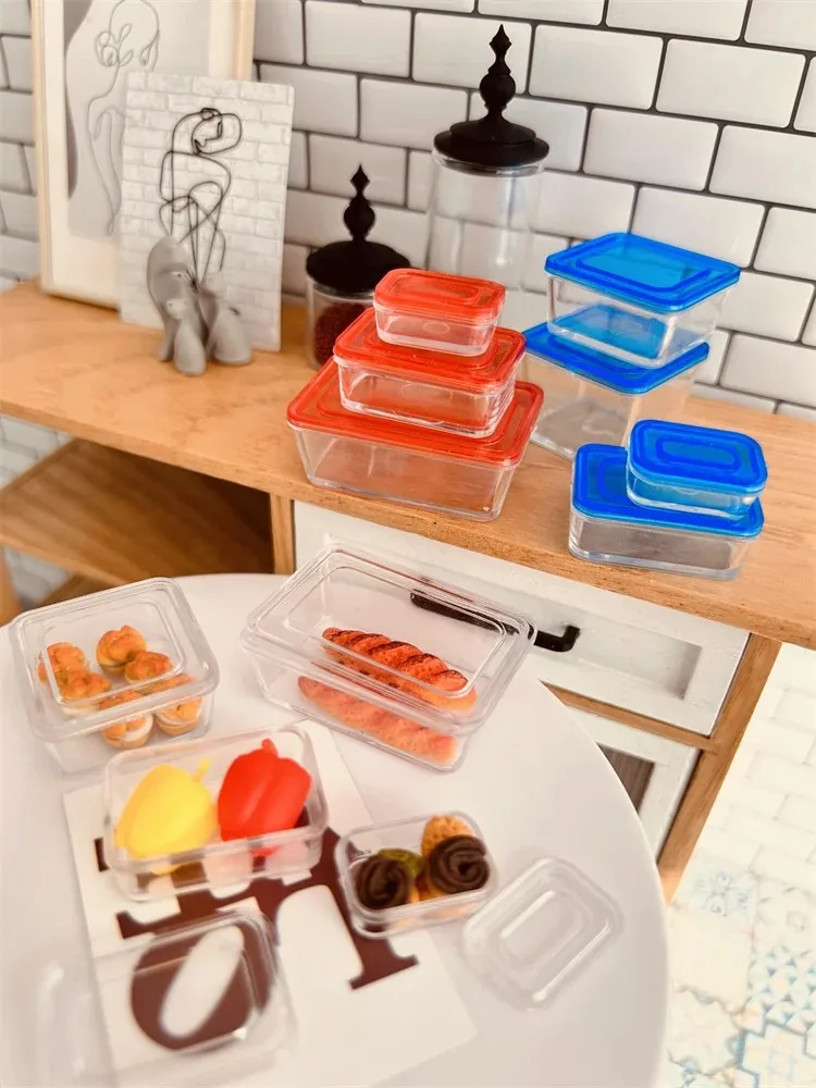 4pcs Mini Cute Container Crisper Dollhouse Miniature Food Snack Fruit Box for blyth barbies Doll Accessories