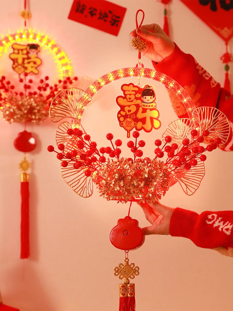 Spring Festival decoration, festive flower wreath, lucky character door sticker, welcoming door wall auspicious red New Year