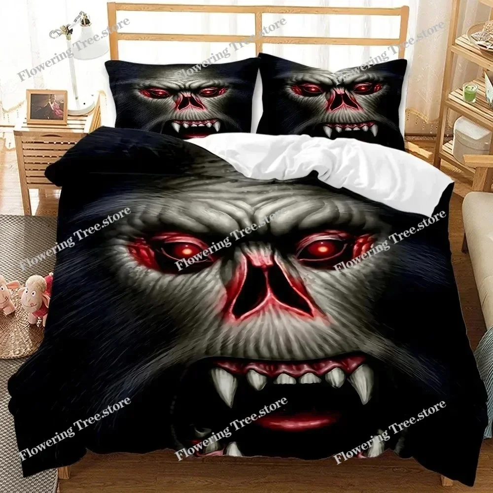 

Monkey Duvet Cover Gorilla Head Bedding Set Boys Teens Red Hat Comforter Cover Wild Animal Polyester Quilt Cover Queen Full Size