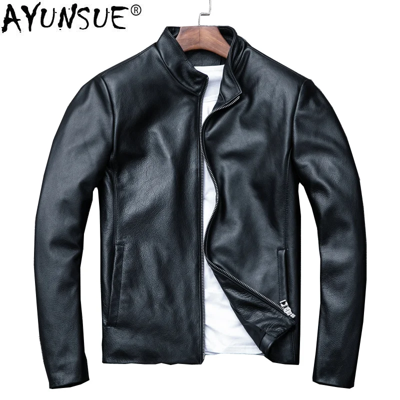 

2024 New Genuine Leather Jacket Men Spring Autumn Real Cow Coat Men's s Casual Bomber KJ1910