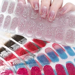16Tips + Glitter Semi-Cured Gel Nail Polish Strips Glitter Adhesive Full Wrap Gel Nail Art Sticker Waterproof Gel Nail Wraps