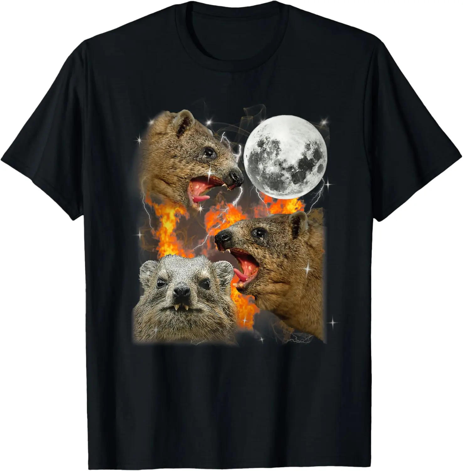 

Rock Hyrax Howling Moon Fire Graphic T-Shirt Breathable Cotton Tee Men