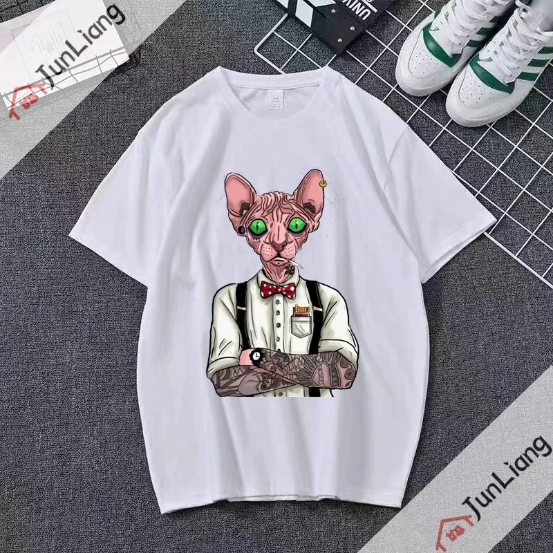 Cool Sphynx Cat Tshirt Women Graphic Unisex T-shirt Aesthetic Goth Tops Tee Shirts Printed Female Y2k Clothes