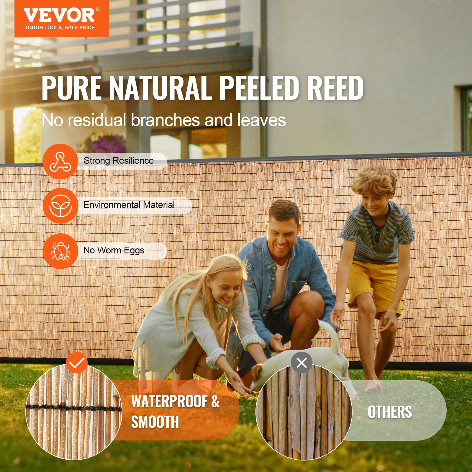 VEVOR Natural Reed Fencing 3.3ft x 9.8ft Reed Screen Curtain Balcony Reed Fence Roll for Outdoor Backyard Patio Decorative Fence