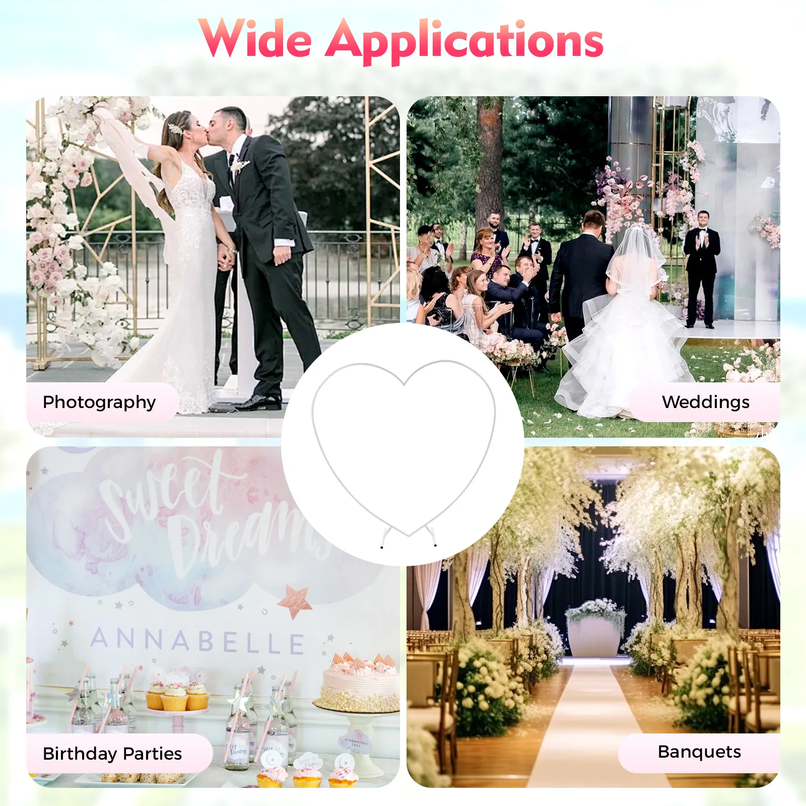Kit d'arche en métal blanc en forme de cœur, arche de mariage en métal, support d'arche de mariage en forme de cœur pour mariage, fiançailles, Saint-Valentin et fournitures de fête d'anniversaire