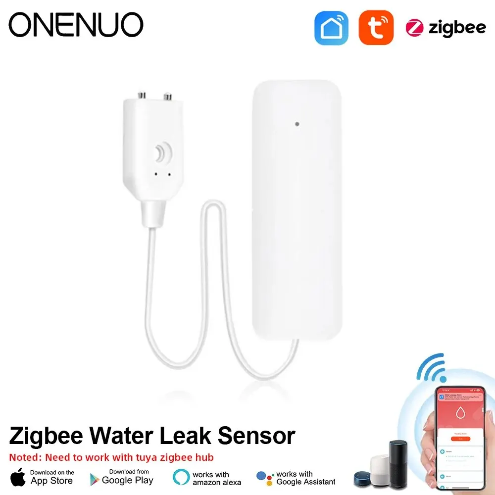 ONENUO Tuya Smart Zigbee Water Sensor Leak Detector Flood Water Leakage Alarm Work with Zigbee Hub Tuya Leakage Water Sensor