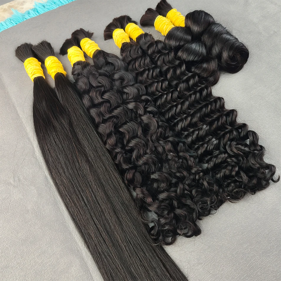 

Brazilian Remy Hair Bulk Braiding Hair 100% Natural Human Hair Deep Wave Unprocessed No Weft Boho Braids 1B Hair Bulk Extensions