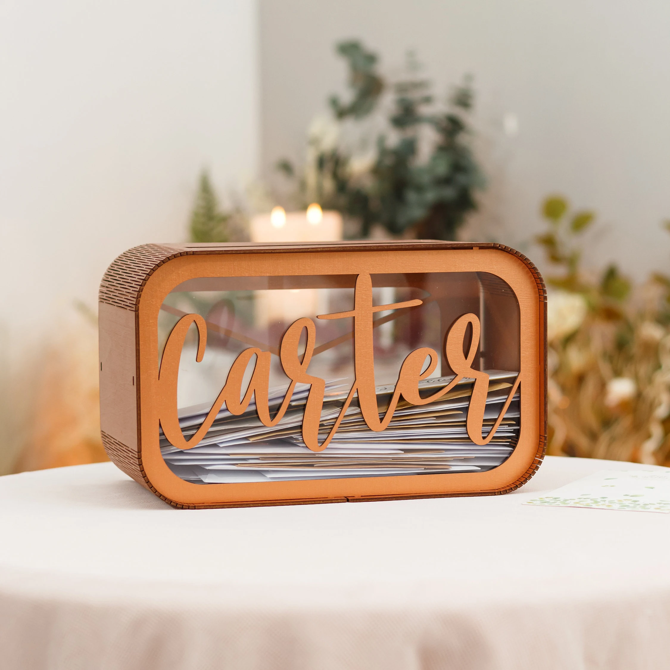 Personalized Wedding Card Box Custom Engraved Name Wooden Clear Bank For Home Money Box for Wedding Gifts Rustic Wedding Decor