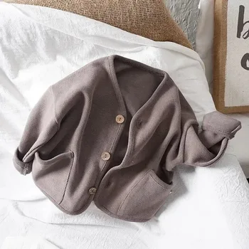 Korean Children's Loose Solid Color Long Sleeved Cardigan Autumn Style Pure Cotton Casual Top Jacket for Boys and Girls 5