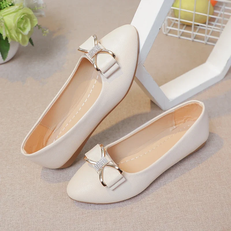 2024 Autumn New Versatile Round Toe Shallow Mouth Shoes Small Fragrant Bow Knot Flat Heel Single Shoes for Women