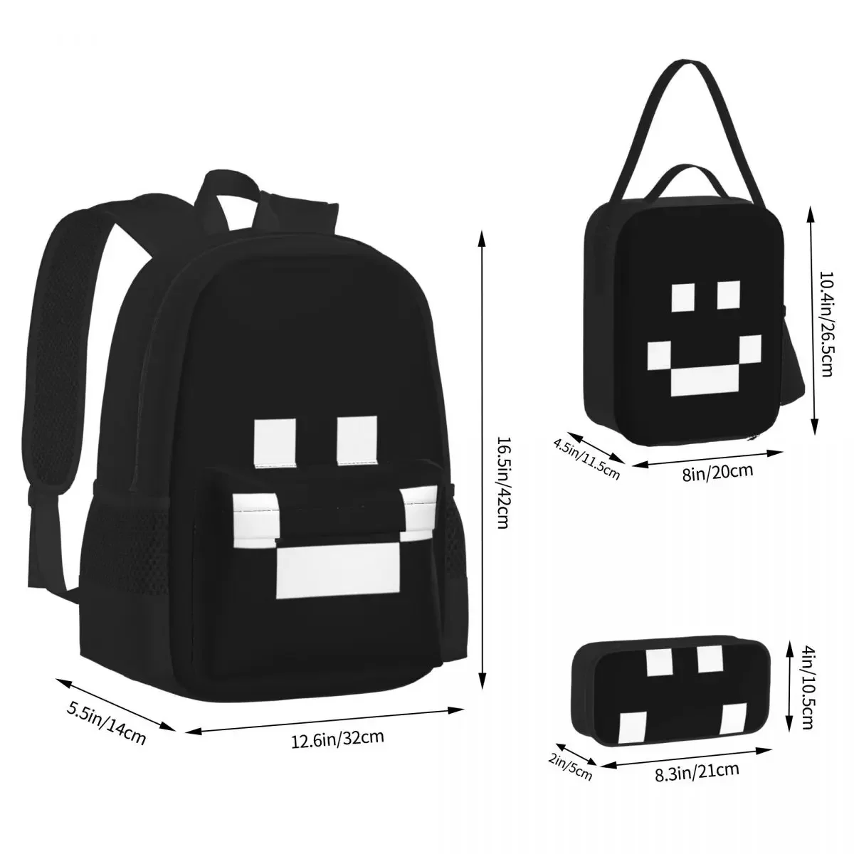 Quackity Merch Smile Logo Backpacks Boys Girls Bookbag Students School Bags Kids Rucksack Lunch Bag Pen Bag Three-Piece Set