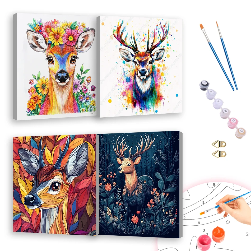 

RUOPOTY Diy Painting By Numbers For Beginner deer 20x20cm With Frame Decorative Paint Kit Canvas Color Markers Arts Crafts Gift