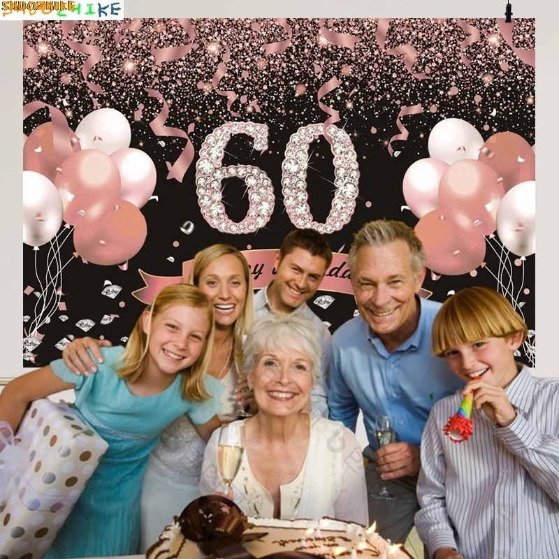 

Happy 60th Birthday Photography Backdrops 60 Years Old Woman Man Party Glitter Balloons Sixty Photo Studio Background PP-01