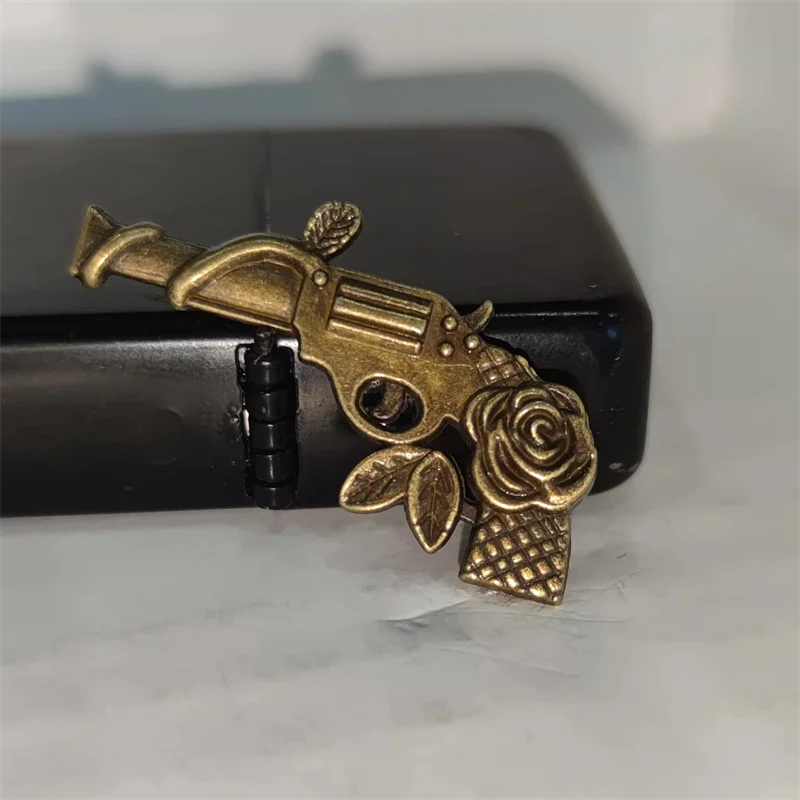 Bicolor Flower Pistol DIY Alloy Badge For ZP Zorro Kerosene Petrol Lighter Handmade Decor Accessory Cigarette Supplies Man Gift