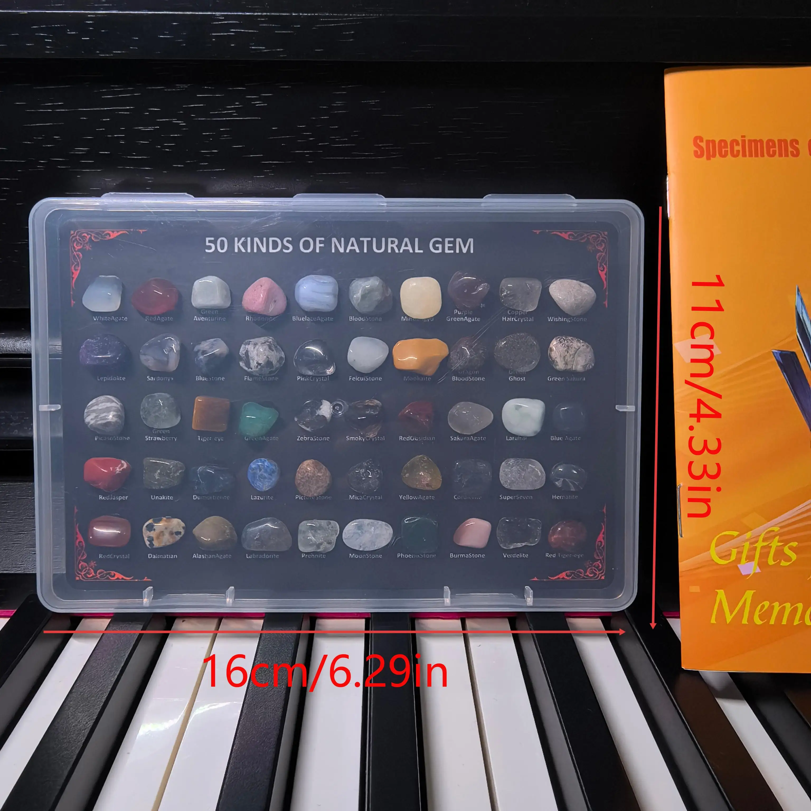 50Pcs Natural Mineral Set with 100 Kinds Handbook, Rose Quartz, Moonstone, Labradorite, Home Decor Ornament, Creative Gift