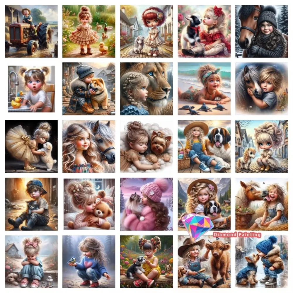 

1PC frameless Boys Girls Pet Friend Diamond Painting Kit Square Round Diamond 5D DIY Cross Embroidery Handmade Art Exquisite Gif
