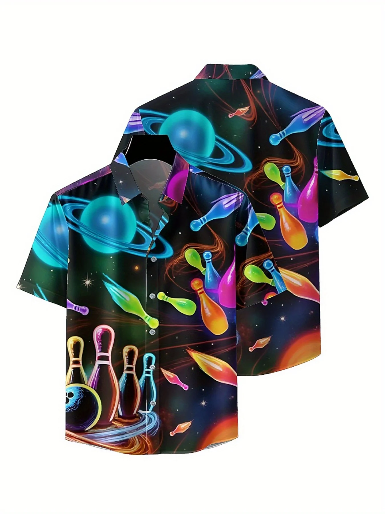 Men's Plus Size Hawaiian Shirts Interstellar Bowling Universe Pattern, Unisex Aloha Shirts,New in Summer Tops Tee,streetwear