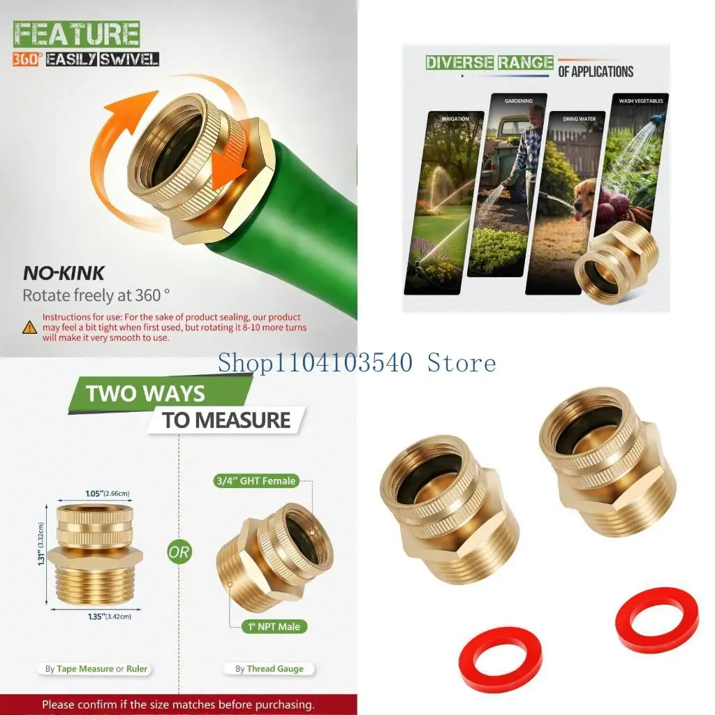 

02DC 2Pcs 3/4inch GHT Female to 1inch NPT Male Thread Connector for Garden Irrigation