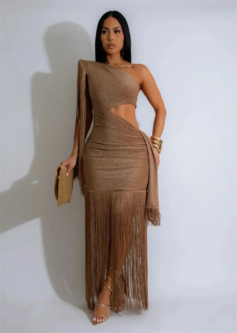 Abiti da sera eleganti per feste di celebrità con una spalla Abiti da donna per discoteca Prom Cut-Out Nappa Compleanno Bodycon Maxi Dress Vestidos
