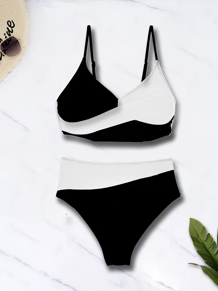 Sexy Bikinis Set Contrast Color Backless Bikini 2 Pieces Set Women Split Swimsuit Beach Bikini 2026 New Summer Swimwear